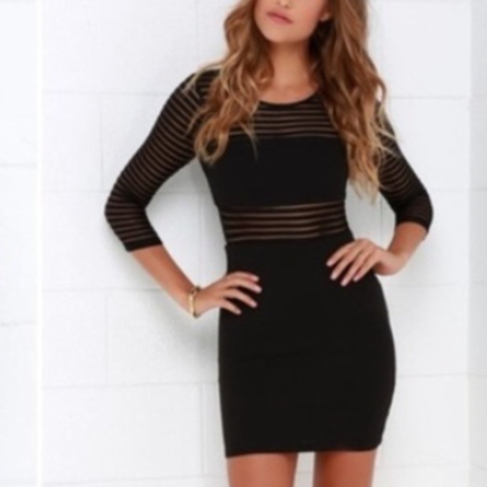 LULUS Black Sexy Bodycon Ribbed Sheer Mesh Dress